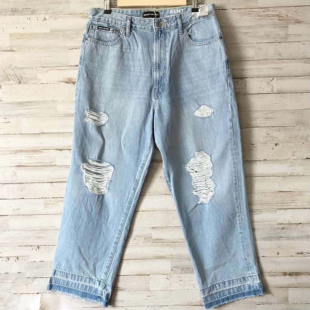 NWT DKNY Distressed High Rise Straight Leg Jeans Size 31 / 12